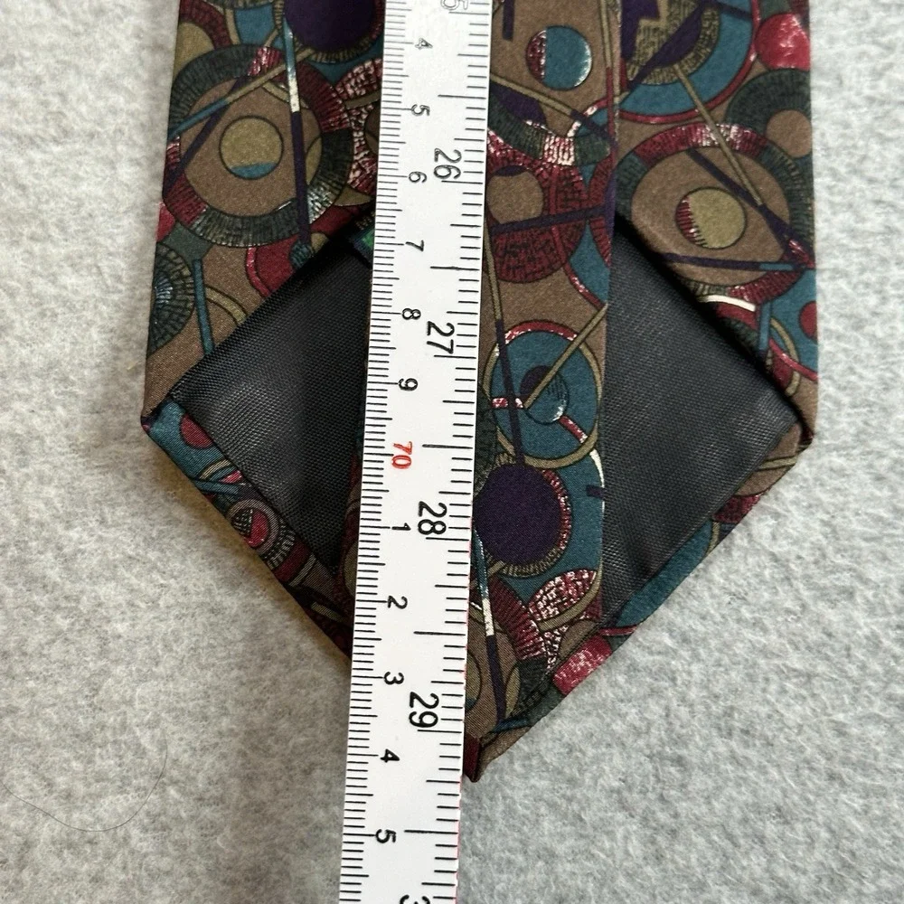 Vintage Valentino Giovanni 100% Silk Bronze Multicolor Abstract Necktie Italy